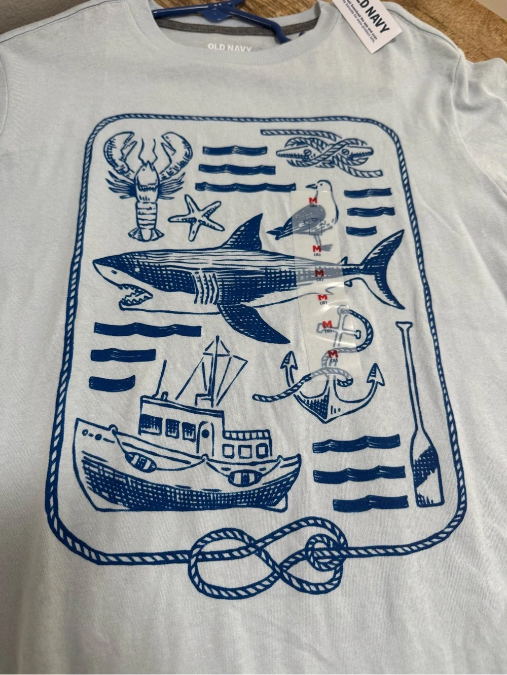 Old Navy Light Blue Nautical Graphic Tee with Navy Print